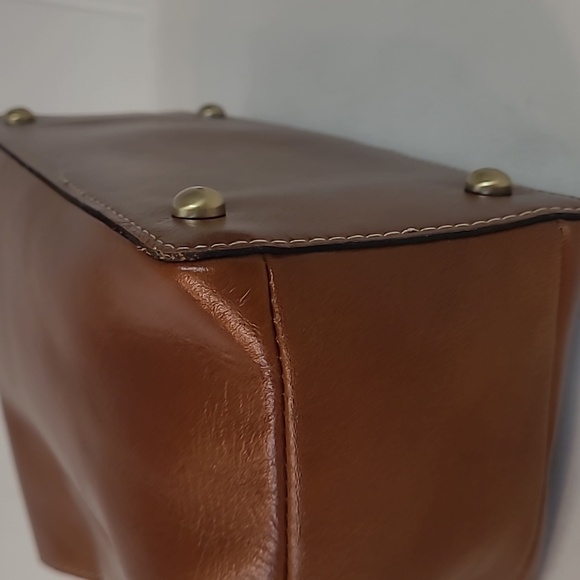 Patricia Nash Empoli Satchel with Crossbody Strap/ Brown Leather/ Metal Handles - Picture 8 of 16